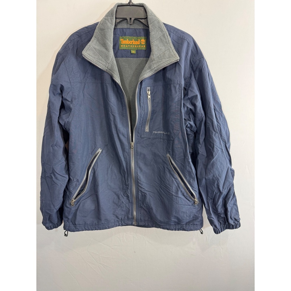 Timberland Weathergear Mens Navy Blue Fleece Lined Full Zip Windbreaker Jacket M